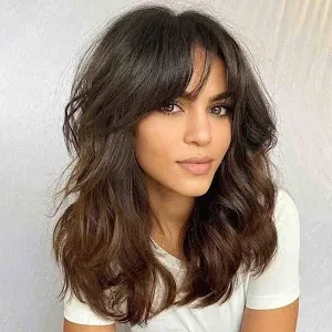 IDefinewig Glueless Shoulder Length Wavy Brown Ombre Layered Wigs
